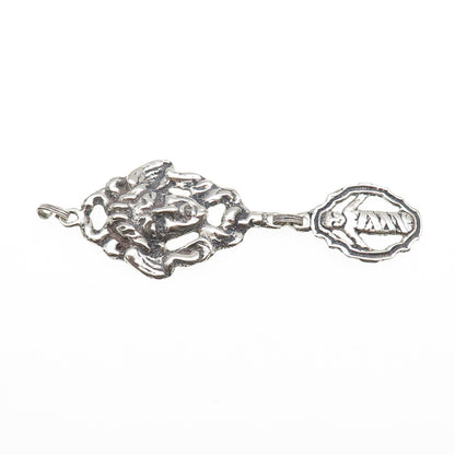 925 Sterling Silver Antique Art Deco Jesus & Cherub Oxidized Pendant