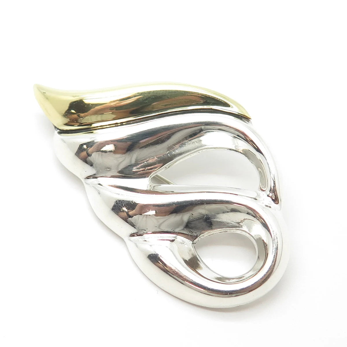 925 Sterling Silver 2-Tone Vintage Mexico Ribbed Pin Brooch