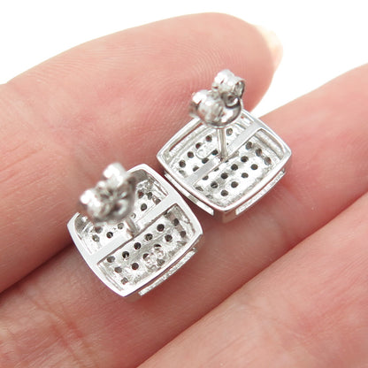 925 Sterling Silver Round-Cut C Z Cushion Stud Earrings
