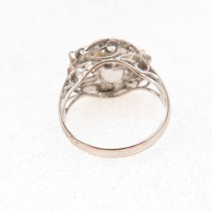 925 Sterling Silver Antique Art Deco Real Pearl Ring Size 5.5