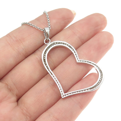 925 Sterling Silver Italy Round-Cut C Z Heart Rolo Chain Necklace 18"