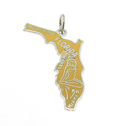 BEAU 925 Sterling Silver Vintage Enamel "Florida" State Map Pendant