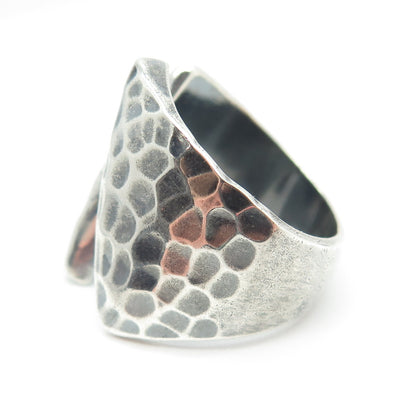 925 Sterling Silver Vintage HOB Mexico Hammered Adjustable Ring Size 7