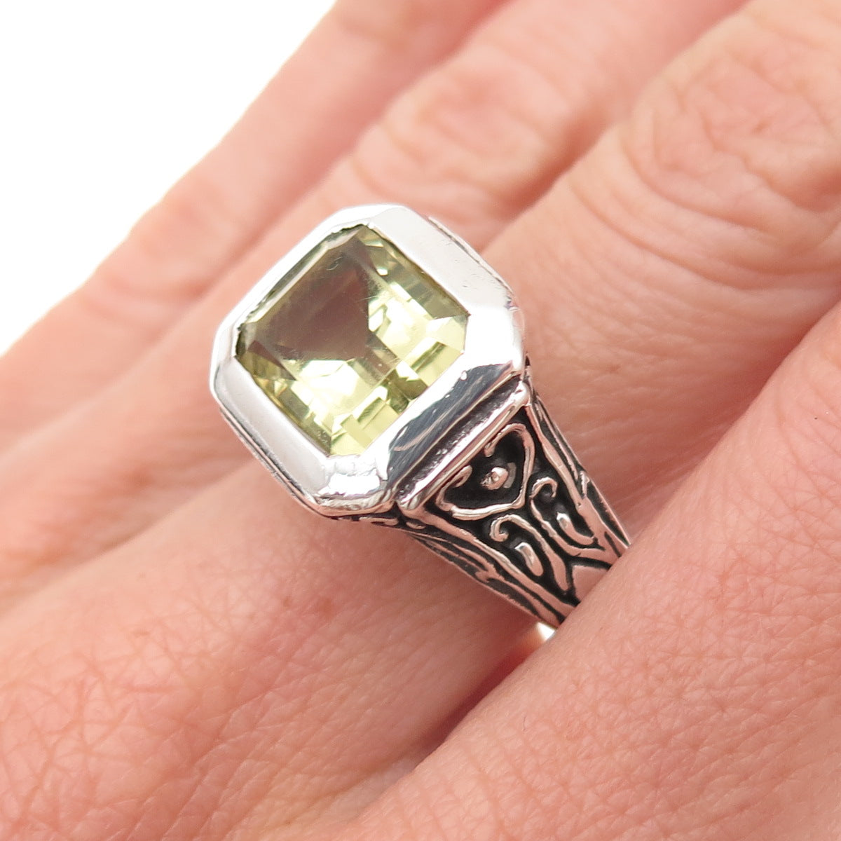925 Sterling Silver Vintage Real Lemon Citrine Oxidized Ring Size 6
