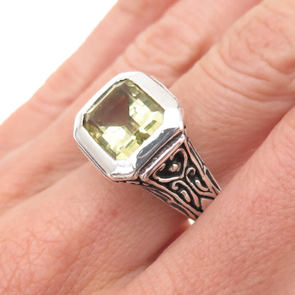 925 Sterling Silver Vintage Real Lemon Citrine Oxidized Ring Size 6