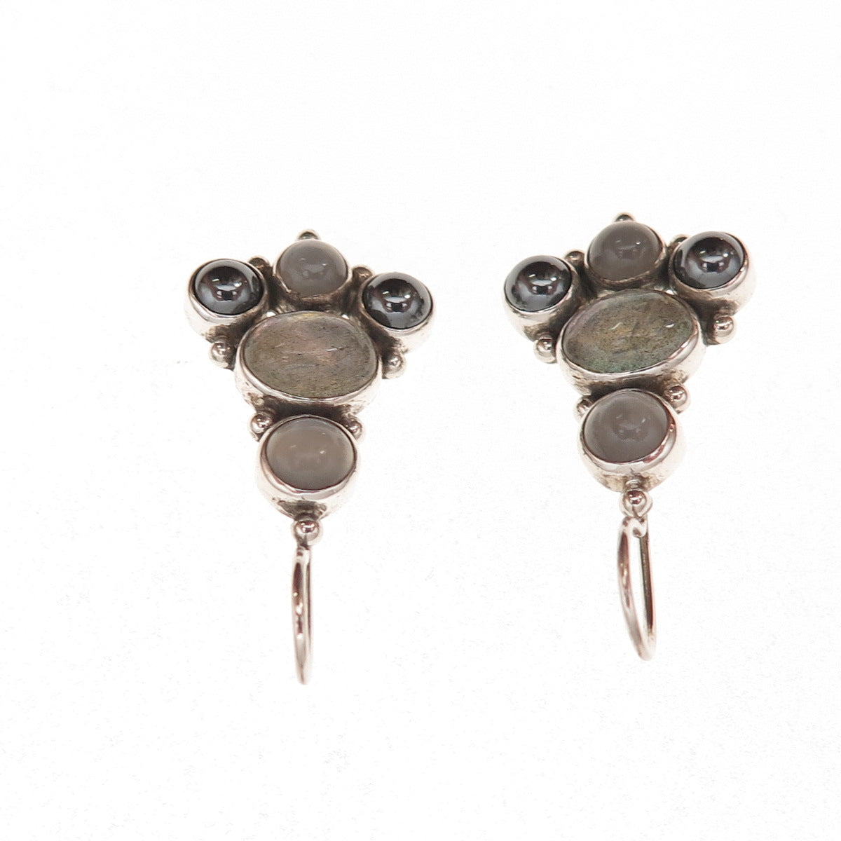 925 Sterling Silver Vintage Real Moonstone Labradorite Hematite Dangle Earrings