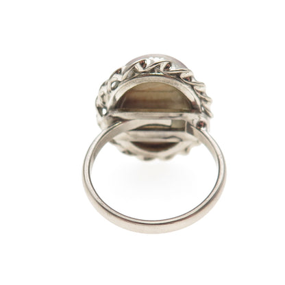 925 Sterling Silver Shank Vintage Real Lavender MOP Twisted Bezel Ring Size 6