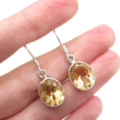925 Sterling Silver Vintage Real Oval-Cut Citrine Dangle Earrings