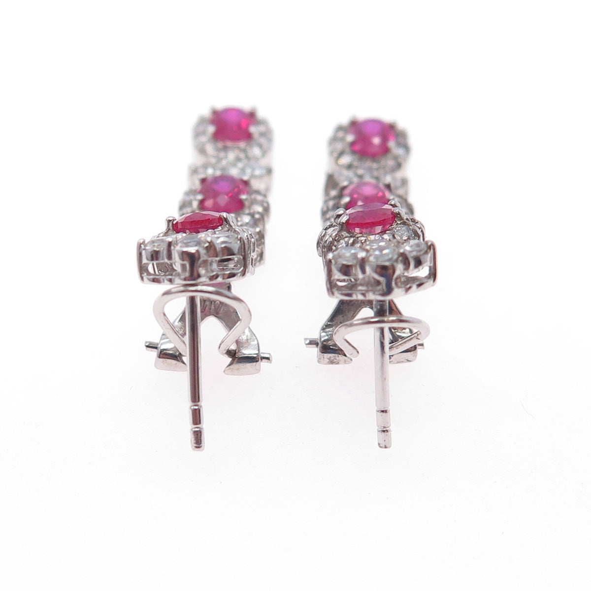 925 Sterling Silver Lab-Created Ruby & C Z Dangle Omega Back Earrings