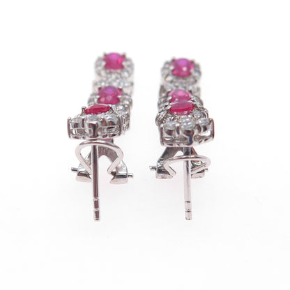 925 Sterling Silver Lab-Created Ruby & C Z Dangle Omega Back Earrings