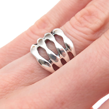 925 Sterling Silver Vintage Modernist 4-Row Oxidized Ring Size 6