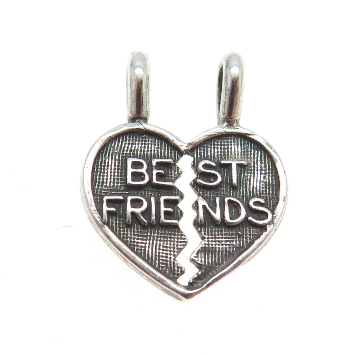 925 Sterling Silver Vintage "Best Friends" Broken Heart Pendant