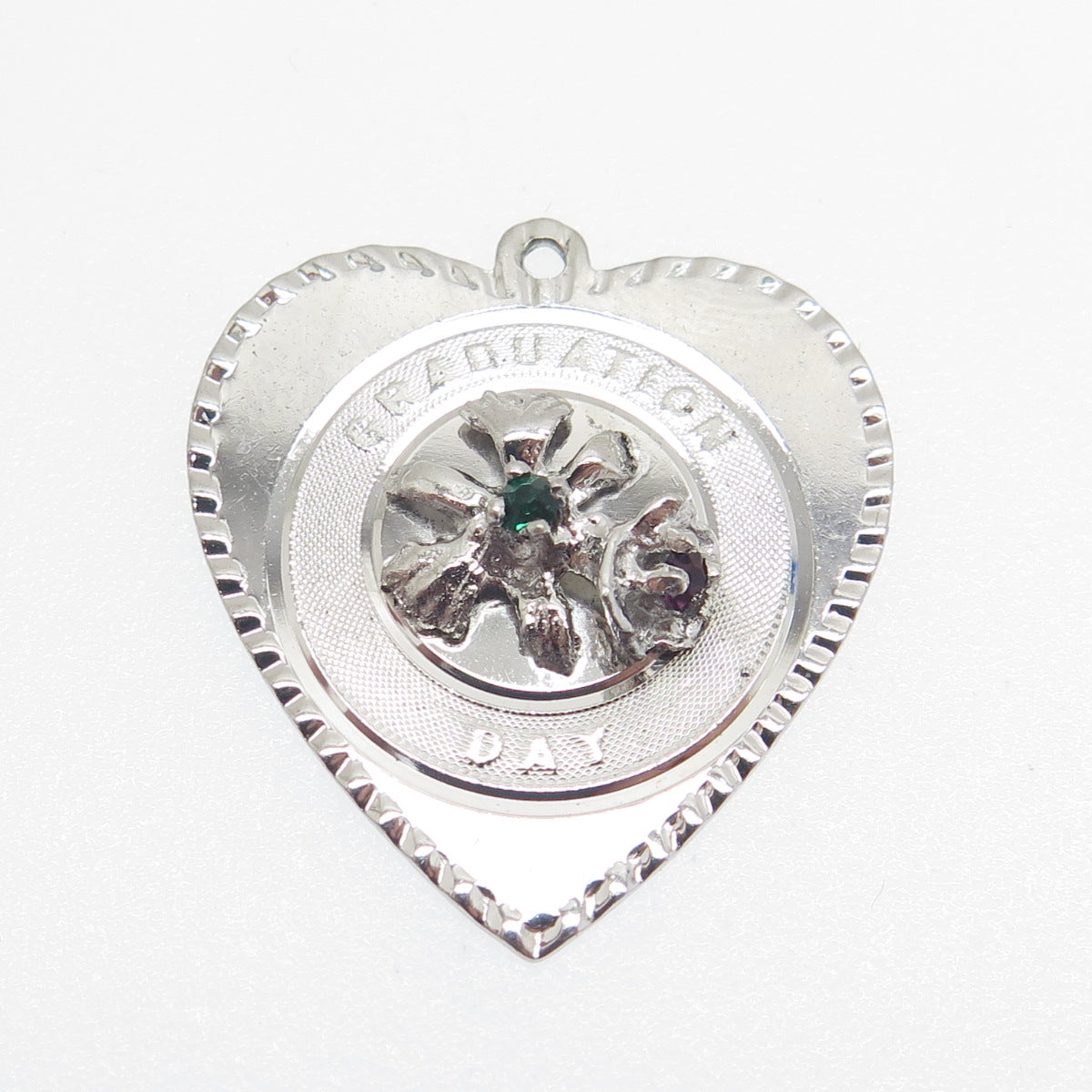 TOWN & COUTRY Sterling Silver Vintage Rhinestone "Graduation Day" Heart Pendant