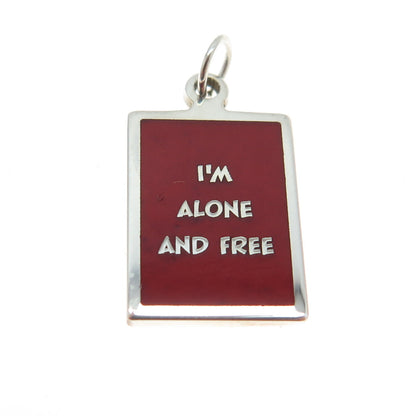 925 Sterling Silver Red Enamel "I'm Alone & Free" Minimalist Charm Pendant