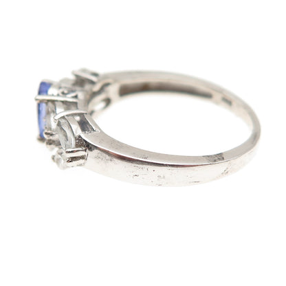 Chuck Clemency 925 Sterling Silver Real Tanzanite & White Topaz Ring Size 7