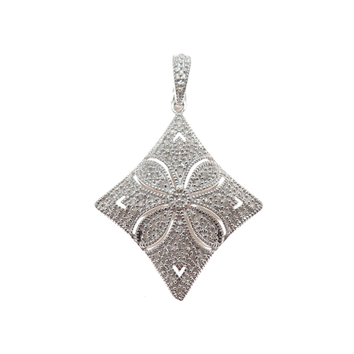 925 Sterling Silver Real Round-Cut Diamond Flower Charm Pendant