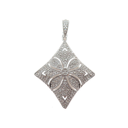 925 Sterling Silver Real Round-Cut Diamond Flower Charm Pendant