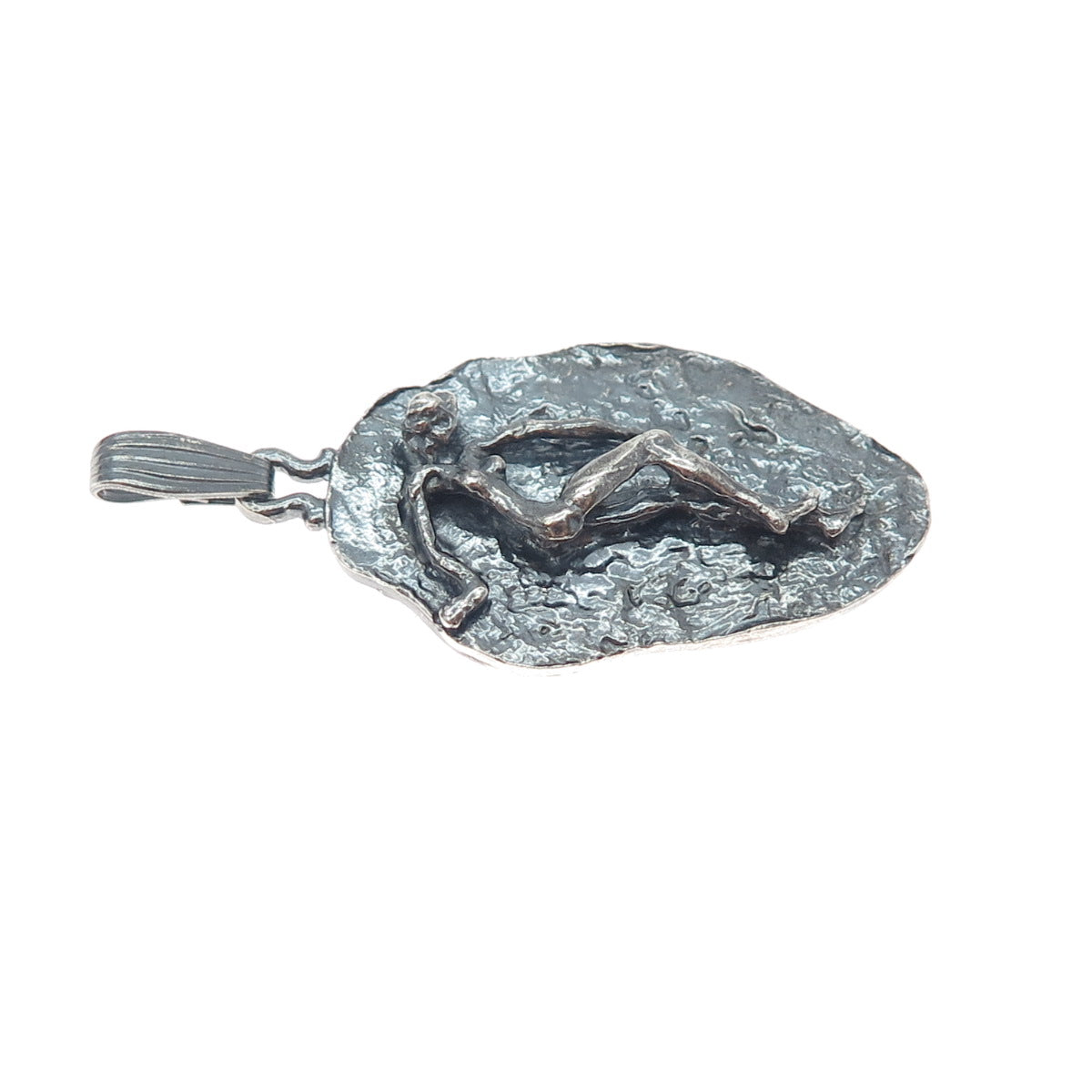 925 Sterling Silver Vintage Virgo Zodiac Sign Modernist Oxidized Charm Pendant