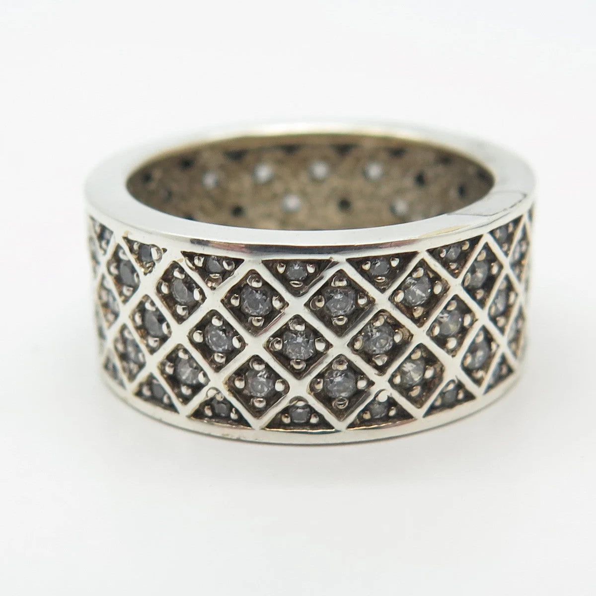 925 Sterling Silver C Z Wide Band Ring Size 7