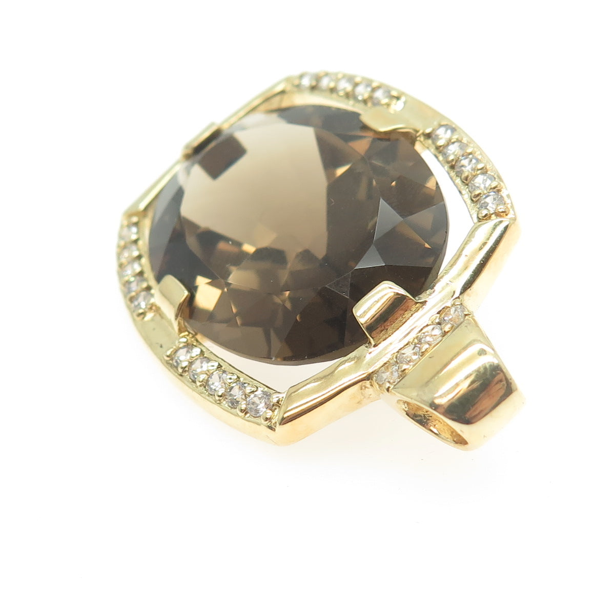 SETA 925 Sterling Silver Gold Plated Real Smoky Quartz & C Z Pendant