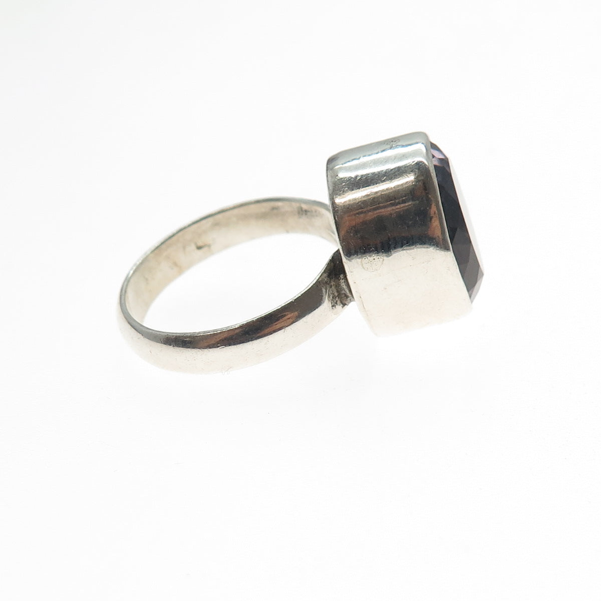 925 Sterling Silver Vintage Real Amethyst Modernist Ring Size 7.25