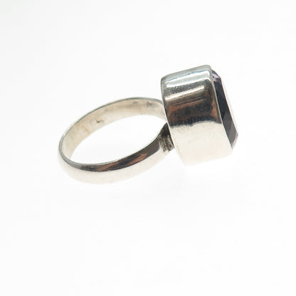 925 Sterling Silver Vintage Real Amethyst Modernist Ring Size 7.25