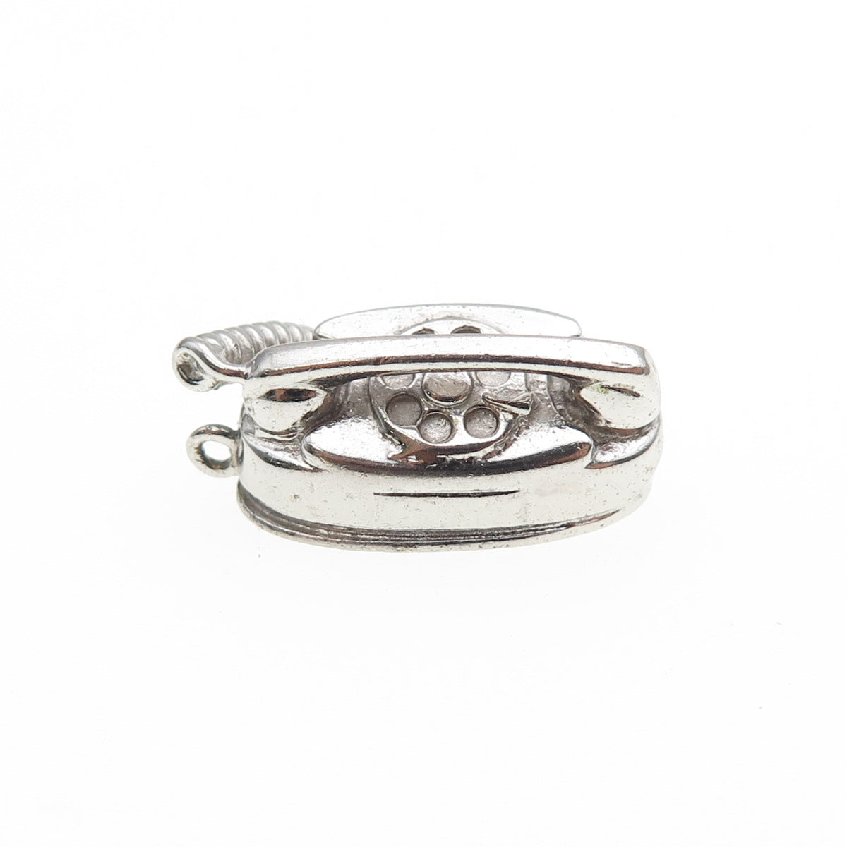 WELLS 925 Sterling Silver Vintage Retro Rotary Phone Mini 3D Charm Pendant