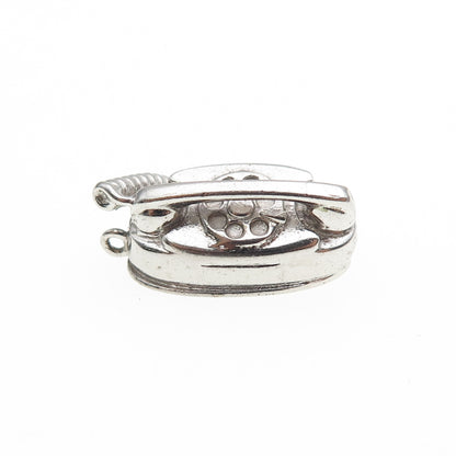 WELLS 925 Sterling Silver Vintage Retro Rotary Phone Mini 3D Charm Pendant