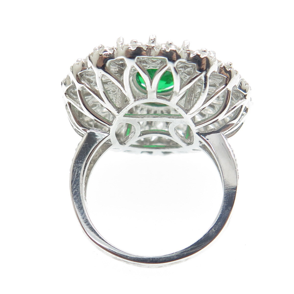 DSMK 925 Sterling Silver Chrome Diopside & Multi-Cut C Z Cluster Ring Size 7.25