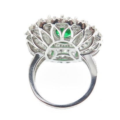 DSMK 925 Sterling Silver Chrome Diopside & Multi-Cut C Z Cluster Ring Size 7.25