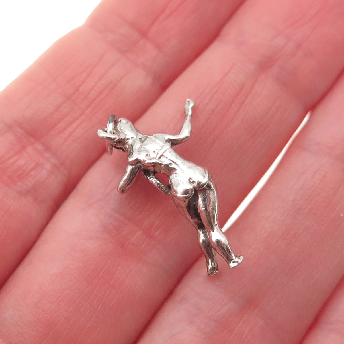 925 Sterling Silver Vintage Hula Dancer Oxidized 3D Mini Charm Pendant