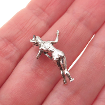 925 Sterling Silver Vintage Hula Dancer Oxidized 3D Mini Charm Pendant