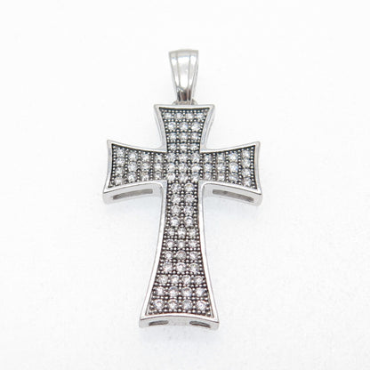 925 Sterling Silver Round-Cut C Z Cross Sparkle Pendant