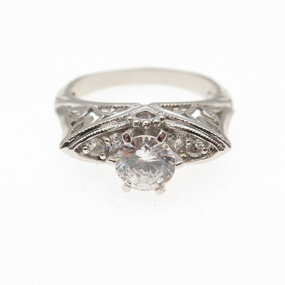 925 Sterling Silver Round-Cut C Z Engagement Ring Size 7.75