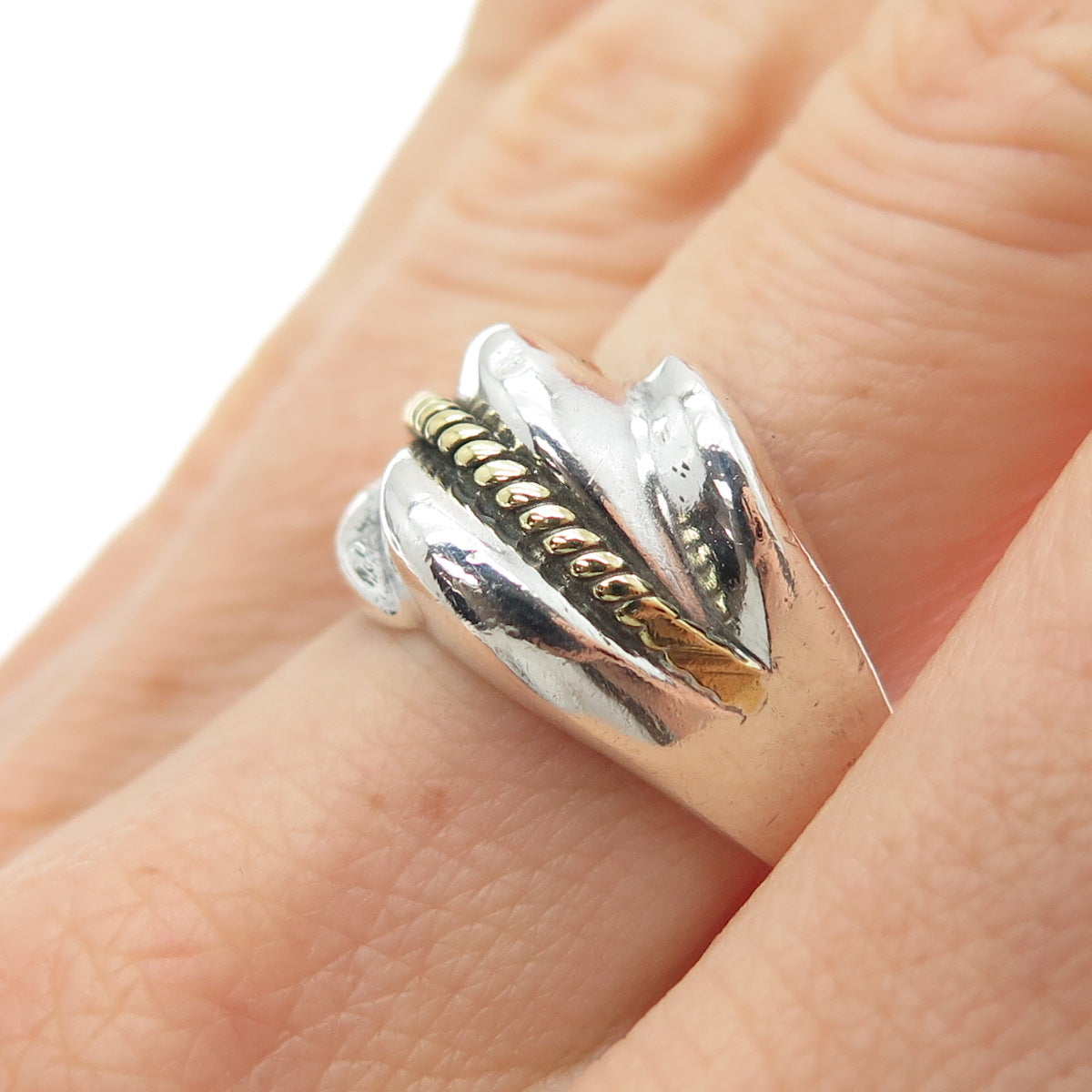 925 Sterling Silver 2-Tone Vintage Mexico Modernist Ring Size 7.25