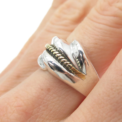 925 Sterling Silver 2-Tone Vintage Mexico Modernist Ring Size 7.25