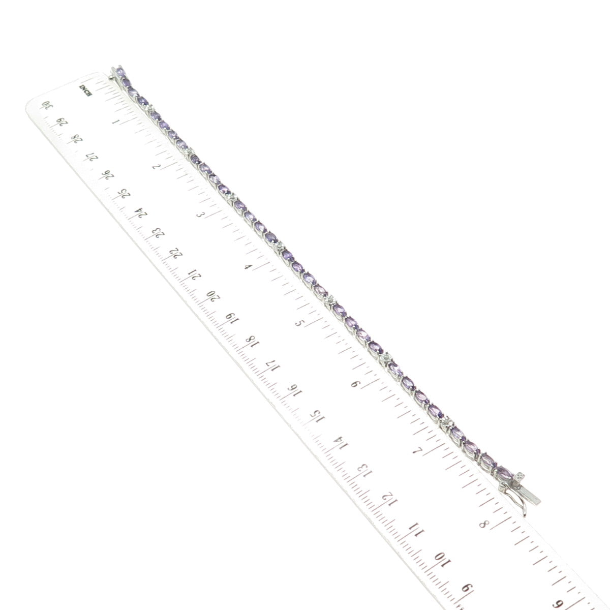 925 Sterling Silver Real Diamond & Marquise-Cut Amethyst Bracelet 7.75"