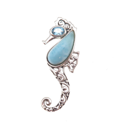 Collins Sterling Silver Vintage Real Blue Topaz & Larimar Seahorse Slide Pendant
