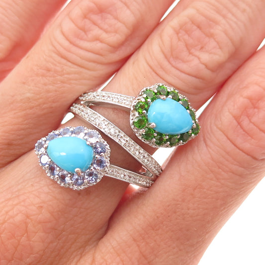 Chuck Clemency Sterling Real Turquoise Tanzanite Topaz & Peridot Ring Size 8.25
