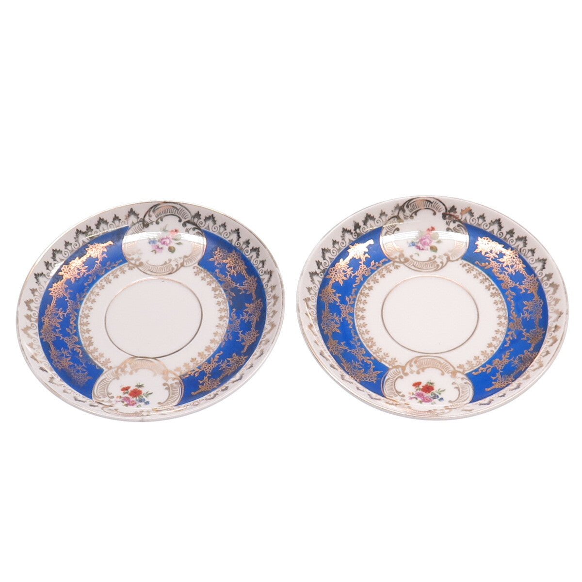 OSCAR SCHLEGELMILCH Antique SET of 2 Floral Collectable Porcelain Cabinet Plates