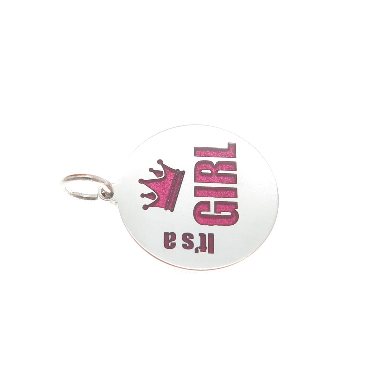 925 Sterling Silver Purple Pink Enamel It's A Girl Crown Minimalist Pendant