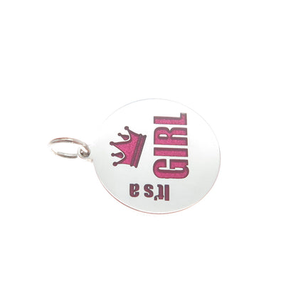 925 Sterling Silver Purple Pink Enamel It's A Girl Crown Minimalist Pendant