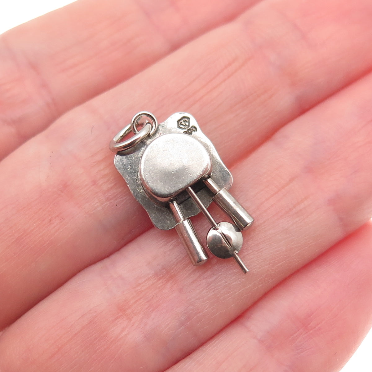800 Silver Antique Art Deco Pendulum Clock 3D Mini Charm Pendant