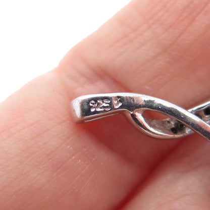925 Sterling Silver Real Black & White Diamond Twisted Slide Charm Pendant