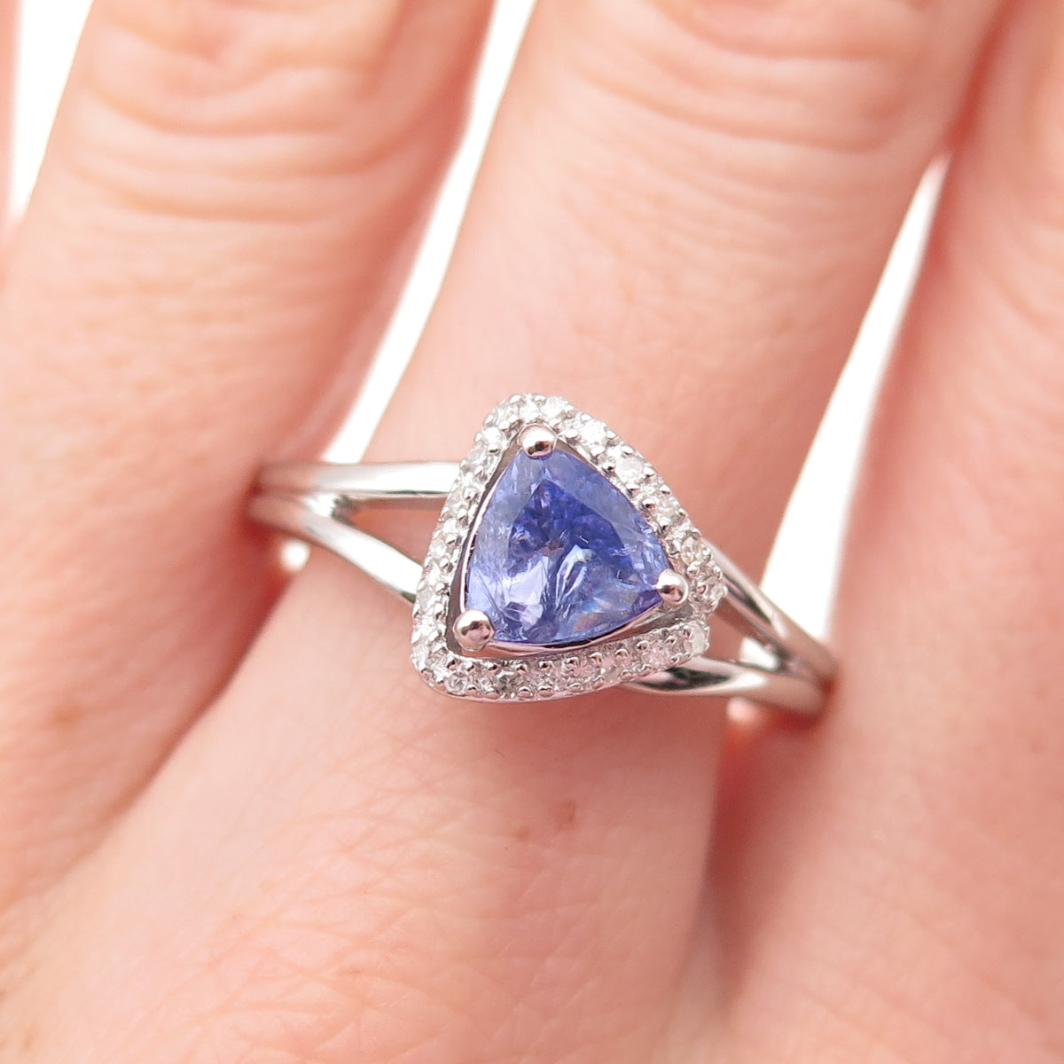 J. Stella 925 Sterling Silver Real Diamond & Tanzanite Ring Size 10