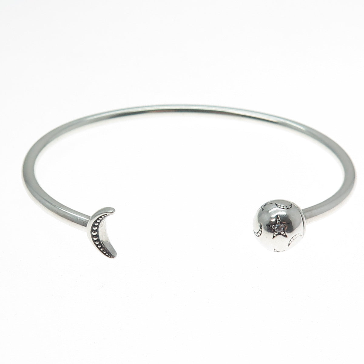 PANDORA Sterling Silver Crescent & Star Screw-Off Ball Adjustable Bracelet 6.75"