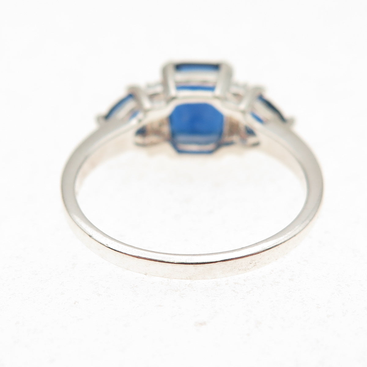 925 Sterling Silver Real Round-Cut Diamond & Blue C Z Ring Size 6.75