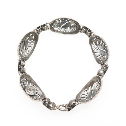 PETTELL'S 925 Sterling Silver Vintage Floral Dome Link Bracelet 7.25"