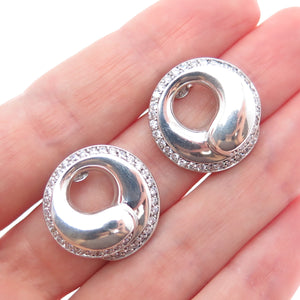 925 Sterling Silver Round-Cut C Z Modernist Crescent Earrings
