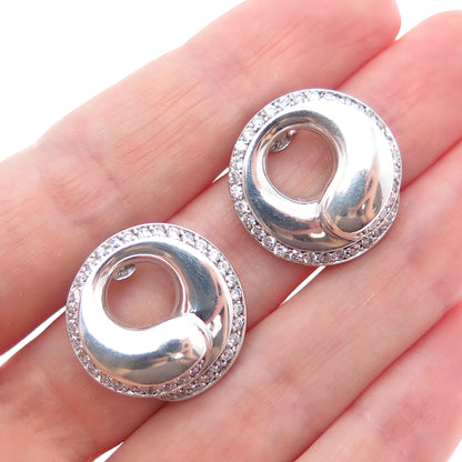 925 Sterling Silver Round-Cut C Z Modernist Crescent Earrings
